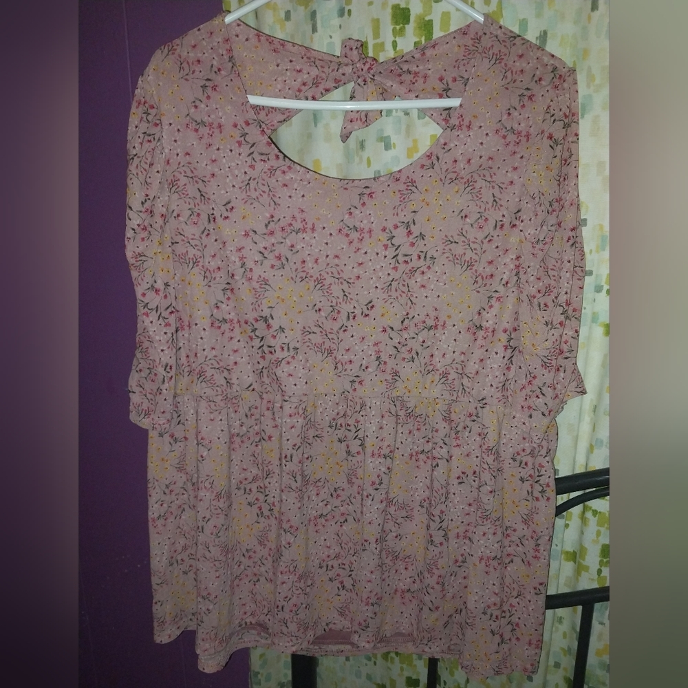 PINK KNIT BOHO HIPPIE BABY DOLL BLAUSE